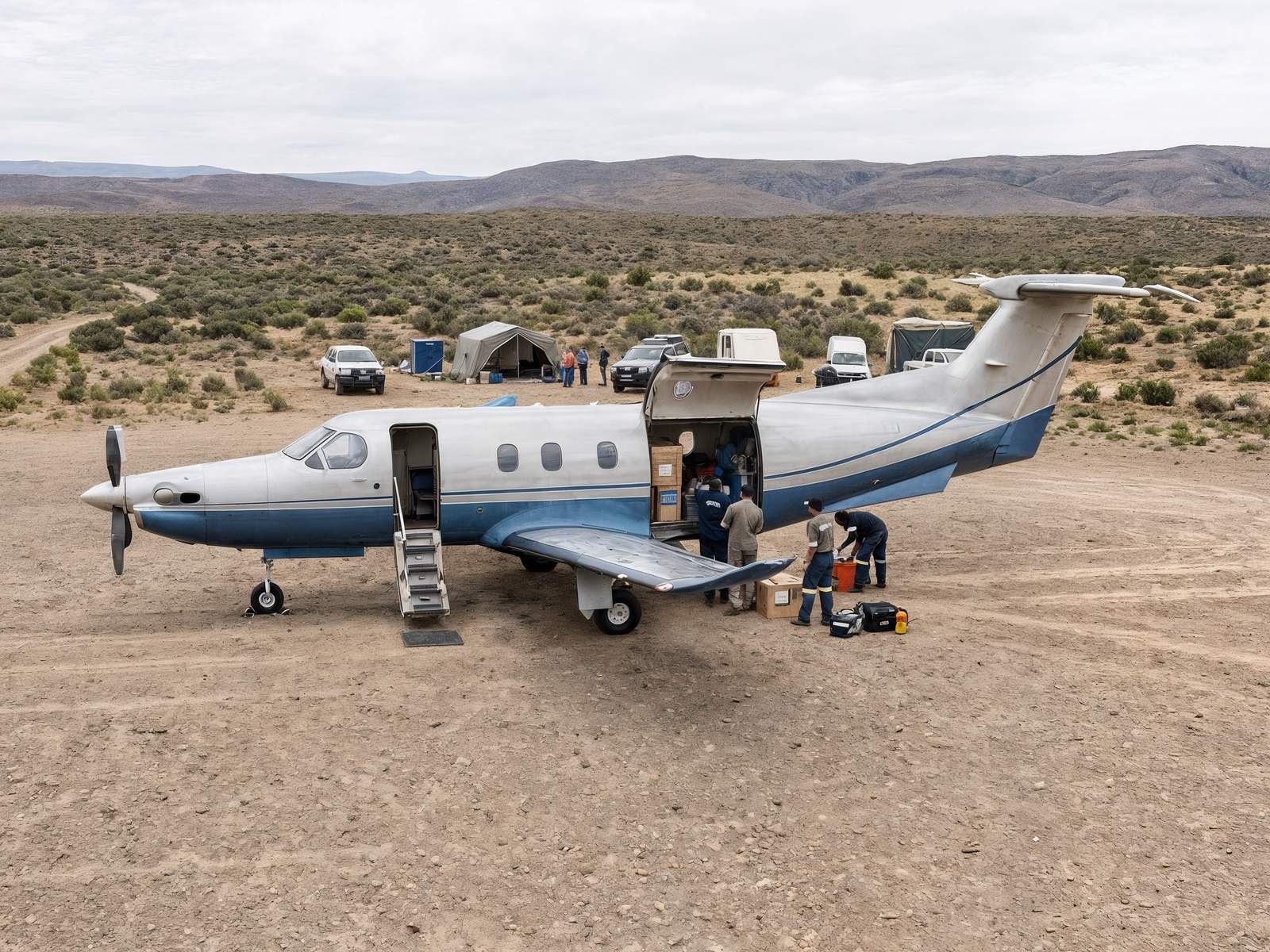 Angel Mercy Flights — operational aircraft loading supplies at remote airstrip